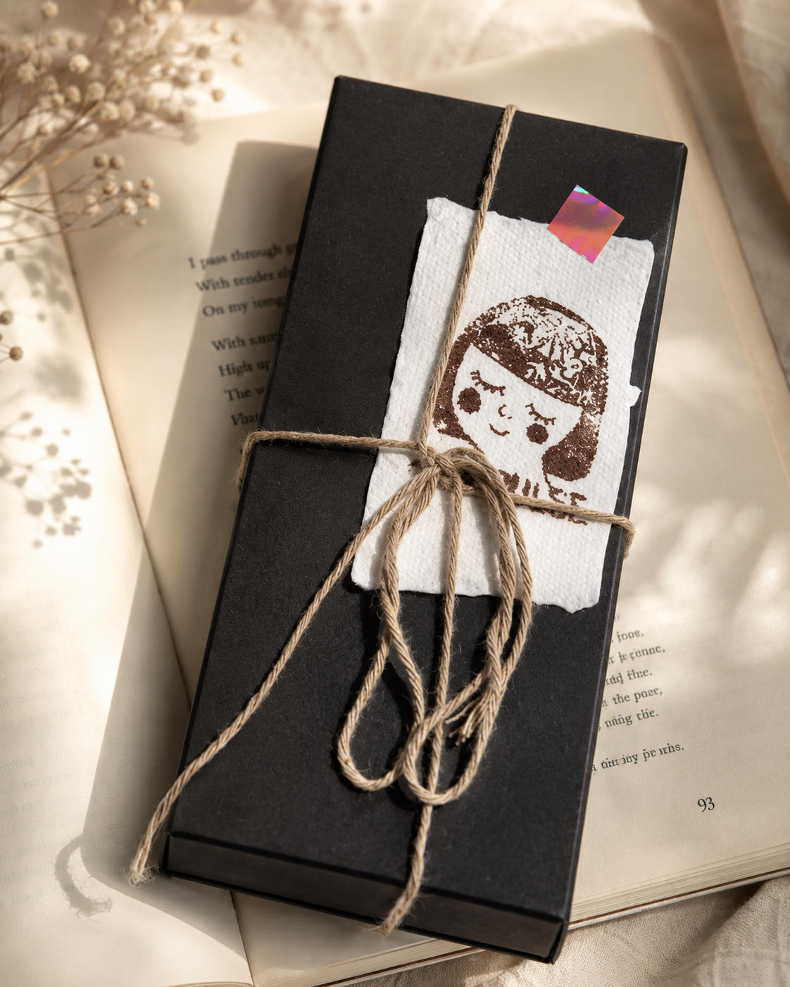 WarmWhim gift box packaging with paper wrap and string